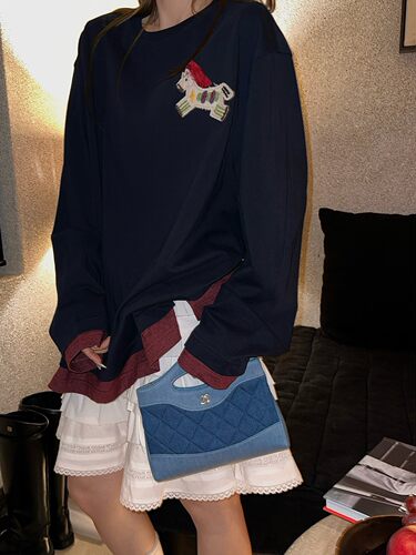 2026早春新款MSkin6圆领宽松休闲百搭长袖上衣小马刺绣减龄百搭棉