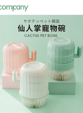 Accompany仙人掌宠物碗多猫家庭环保食具加高保护颈椎白粉绿猫碗