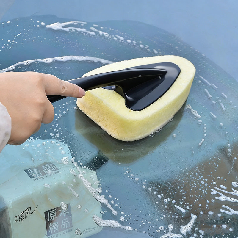日本进口洗车海绵刷带手柄清洁海绵长柄汽车擦泡沫刷子除尘小工具