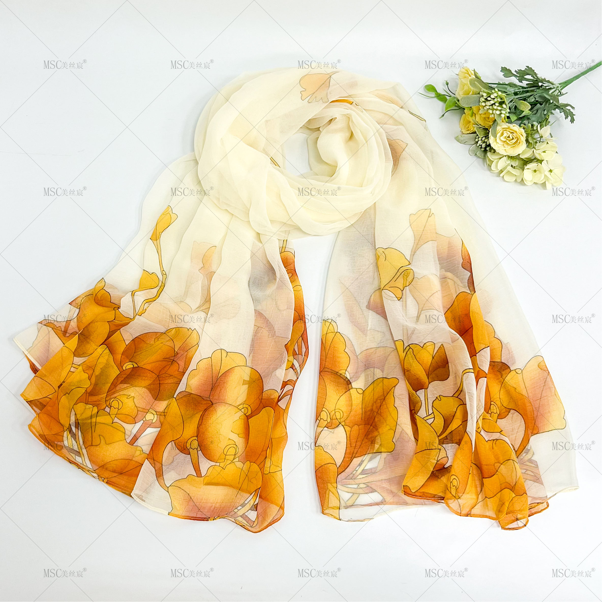 美丝宸【一叶知秋】新款140*180丝巾纱巾长款大尺寸防晒披肩围巾