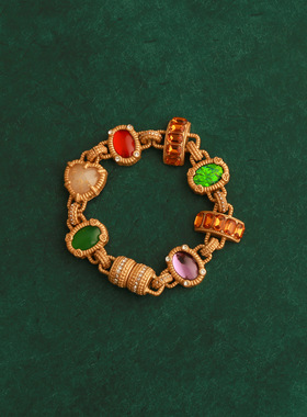 vintage轻奢中古复古高级手链彩色小众天然石百搭手饰磁吸扣手链