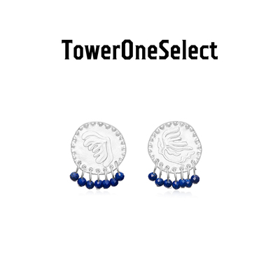 TowerOneSelect官方店ZHAO野百合浮雕硬币青金石扭珠AB款耳钉