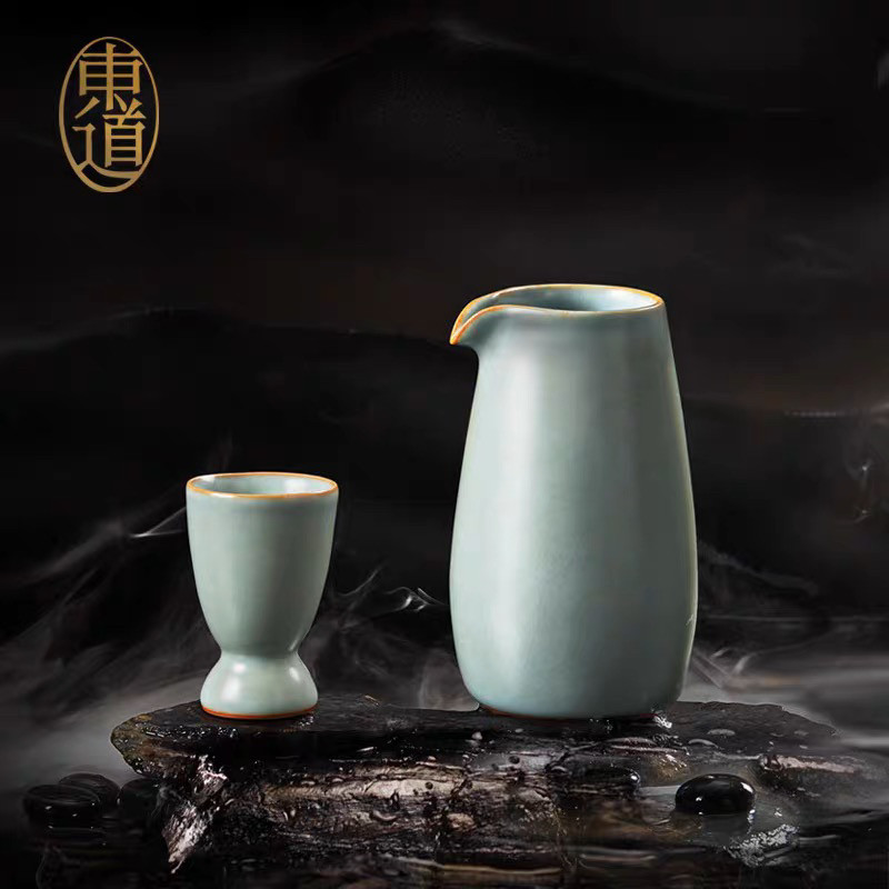 专柜正品 东道汝窑 青天酒具组 陶瓷小酒杯分酒器 1套（天青色）