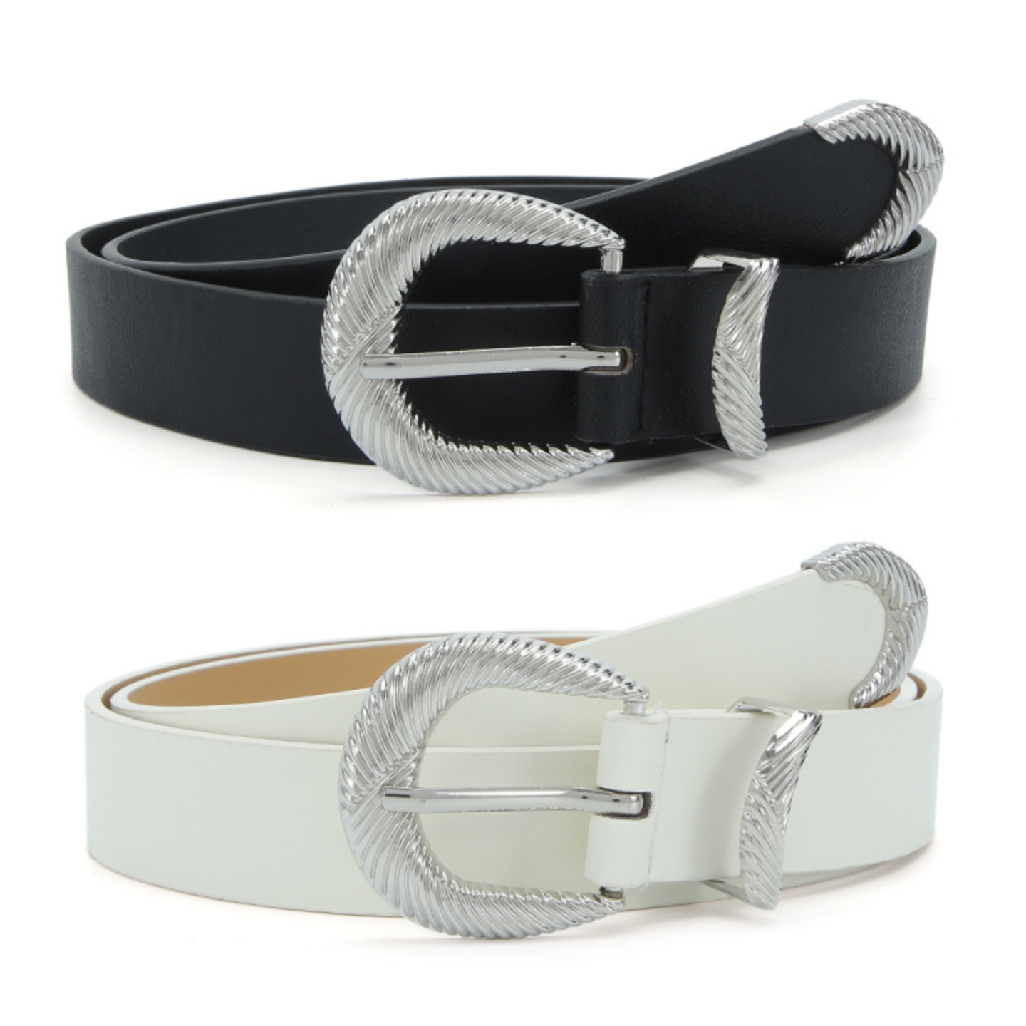 白色黑色皮带女士银色质感螺纹扣时尚简约个性潮装饰牛仔裤腰带女