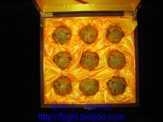 天一阁精品 手捻鸡蛋小葫芦针画十八罗汉一套送红木礼盒