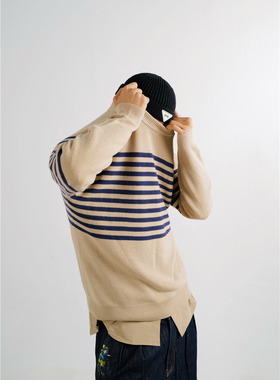 NYQK FW21 杏色条纹 羊毛混纺毛衣