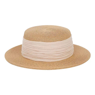 网红款 短檐平顶小礼帽 遮阳草帽子女夏天小清新防晒帽度假沙滩法式