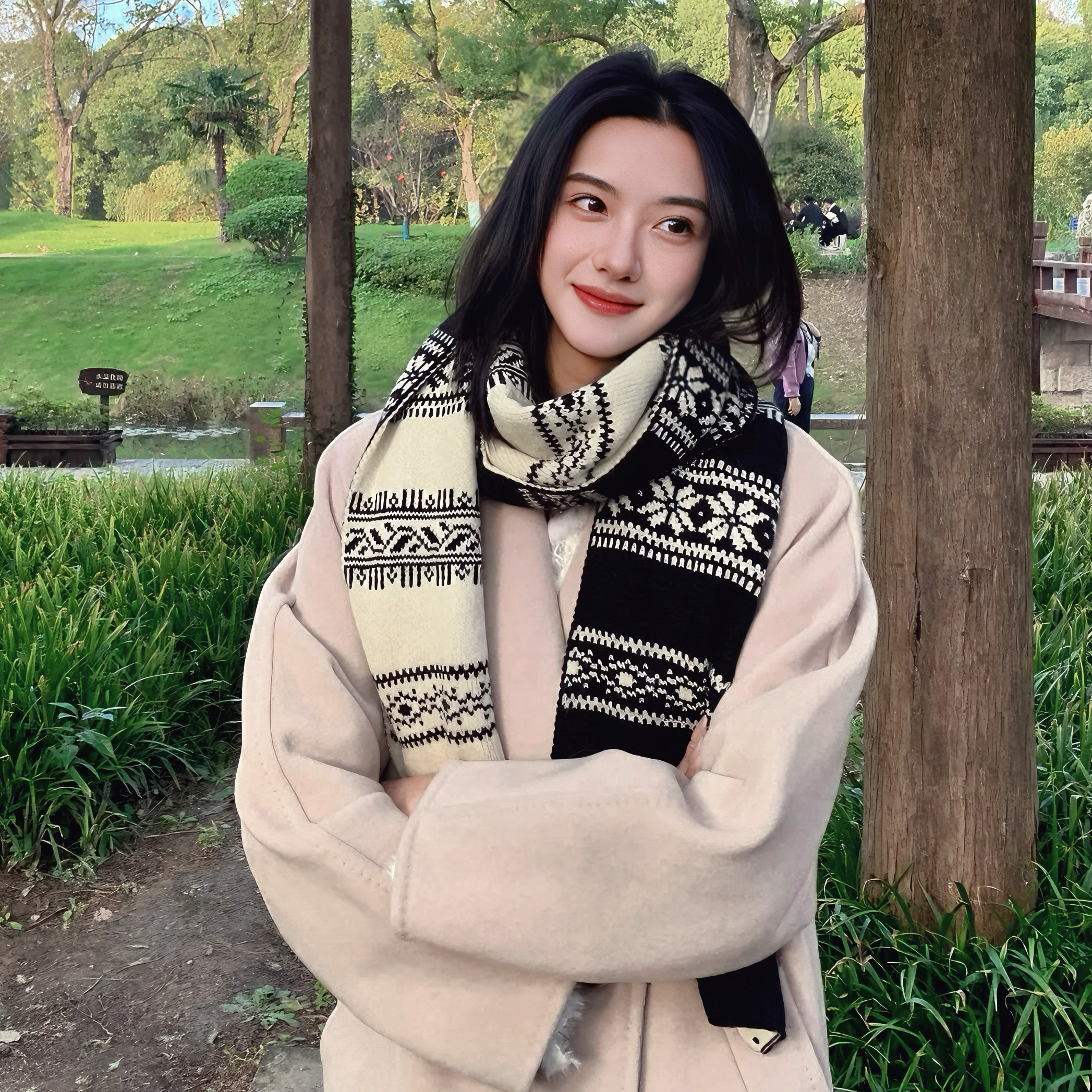 Partyme手工围巾女冬季韩版双面保暖围脖情侣款圣诞新年雪花围脖