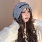 大脸显脸小毛线帽子女新款 女秋冬保暖冷帽粗针织男黑色学生针织帽