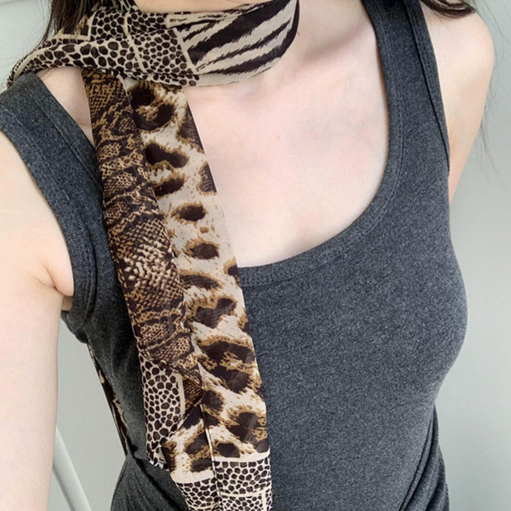 网红美式复古豹纹丝巾绑带波点百搭装饰薄款早秋围巾氛围感领巾女