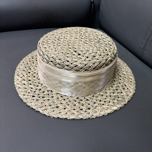 手工编织～海边度假法式礼帽海边度假草帽女镂空透气平顶遮阳帽女