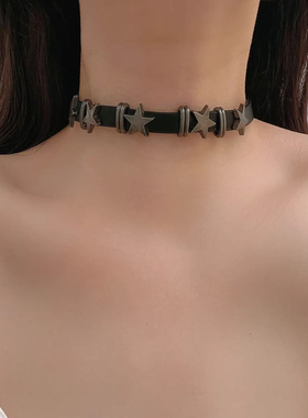 皮质甜酷朋克风y2k星星项圈暗黑摇滚辣妹哥特复古项链choker颈链