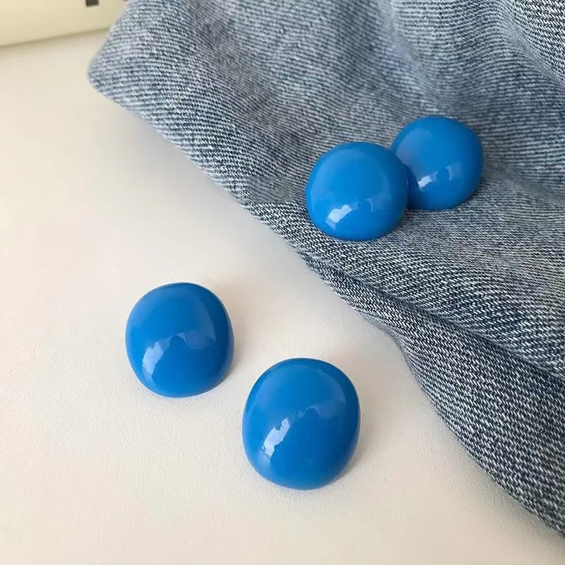 partyme手工克莱因蓝椭圆立体耳饰耳钉清新显瘦简约圆形耳环2025