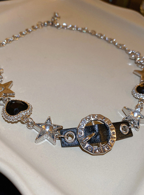 甜酷手工镶钻蝴蝶皮带扣皮革项链创意五角星爱心气质颈链项饰