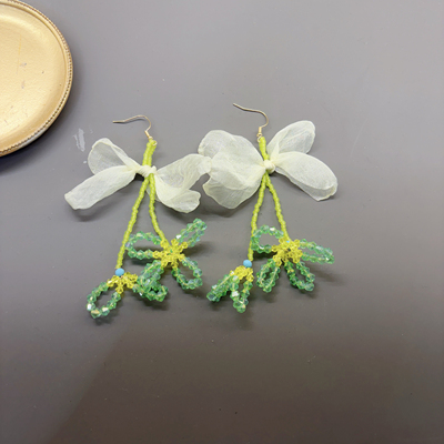 海边度假风串珠花朵耳环沙滩拍照耳坠氛围感长款显脸小耳饰高级感