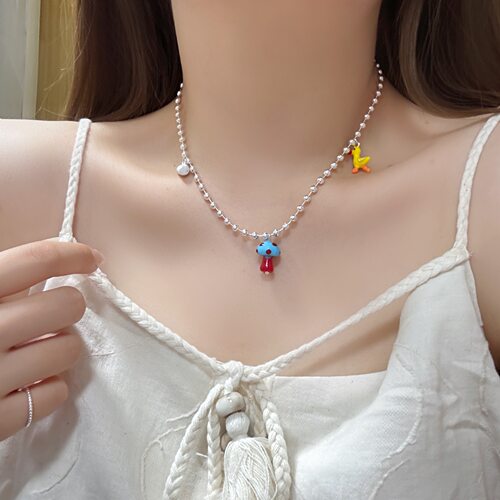 网红卡通项链小蘑菇鸭子蝴蝶结项链彩色韩版手工可爱百搭锁骨链女