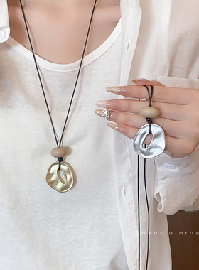 partyme手工设计感不规则哑光缕空椭圆抽拉式项链时尚颈链锁骨链