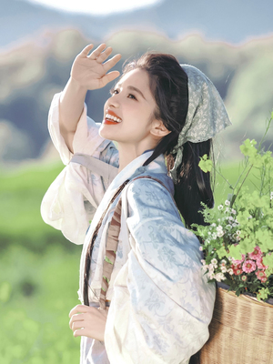 张婧仪原版天田园风三角巾夏季头巾薄款绑发带复古包头新中式国风