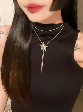 网红Y形项链显脸小可抽拉长款立体五角星情侣星星男女同款锁骨链