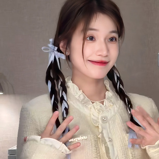 网红编发丝带蝴蝶结发夹飘带双马尾可爱头饰发夹流苏头花儿童发卡