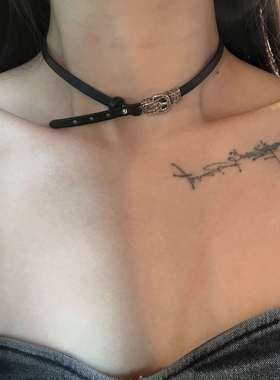 partyme手工涂鸦皮带扣牛皮颈带项链女轻奢高级感冷淡风颈圈