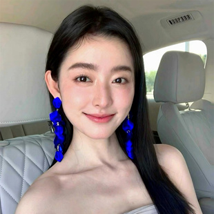 显白网红博主小众玫瑰花瓣耳环旅行夸张长款流苏耳坠气质摄影耳饰