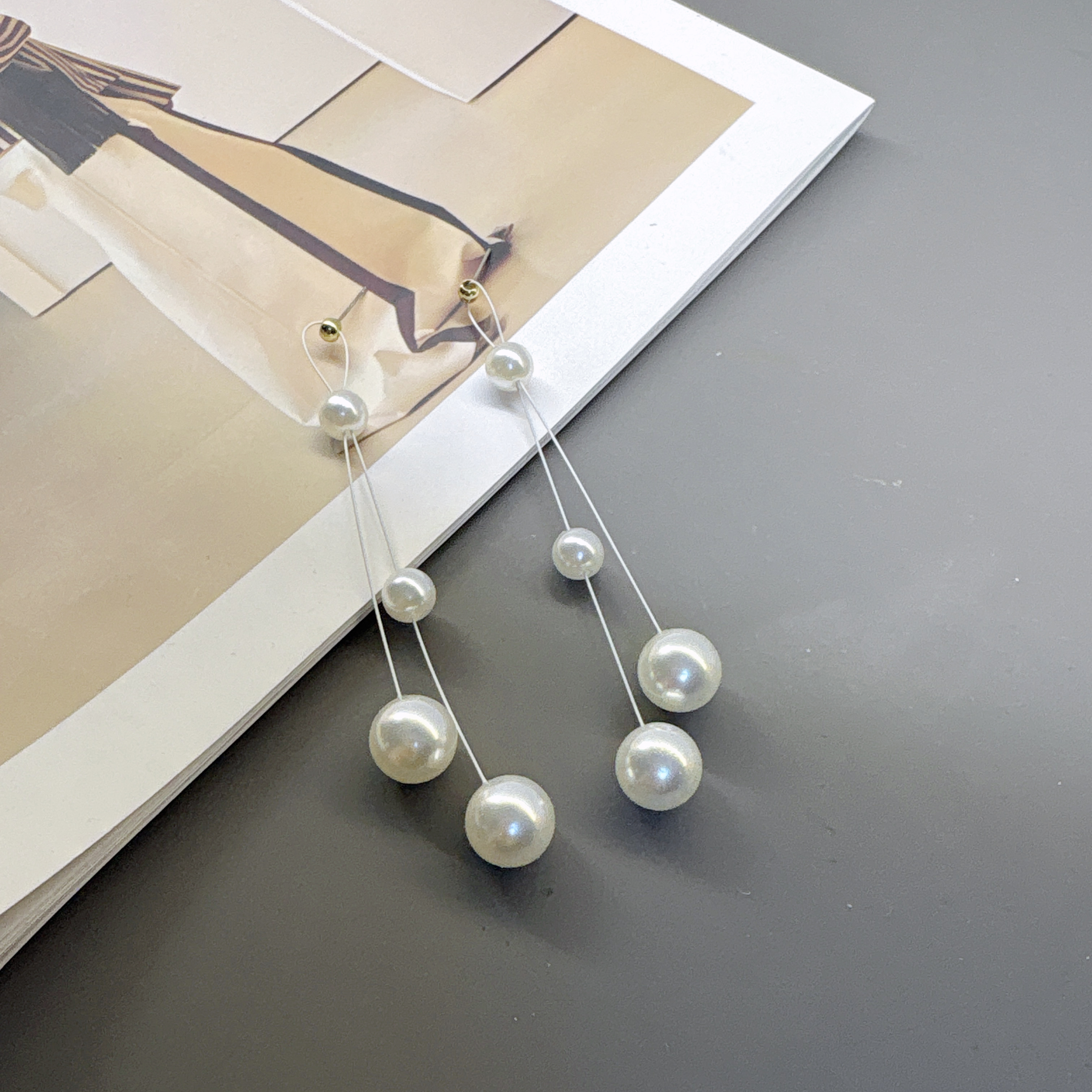 partyme手工网红仿珍珠流苏耳环女小众设计高级感耳饰耳坠长款