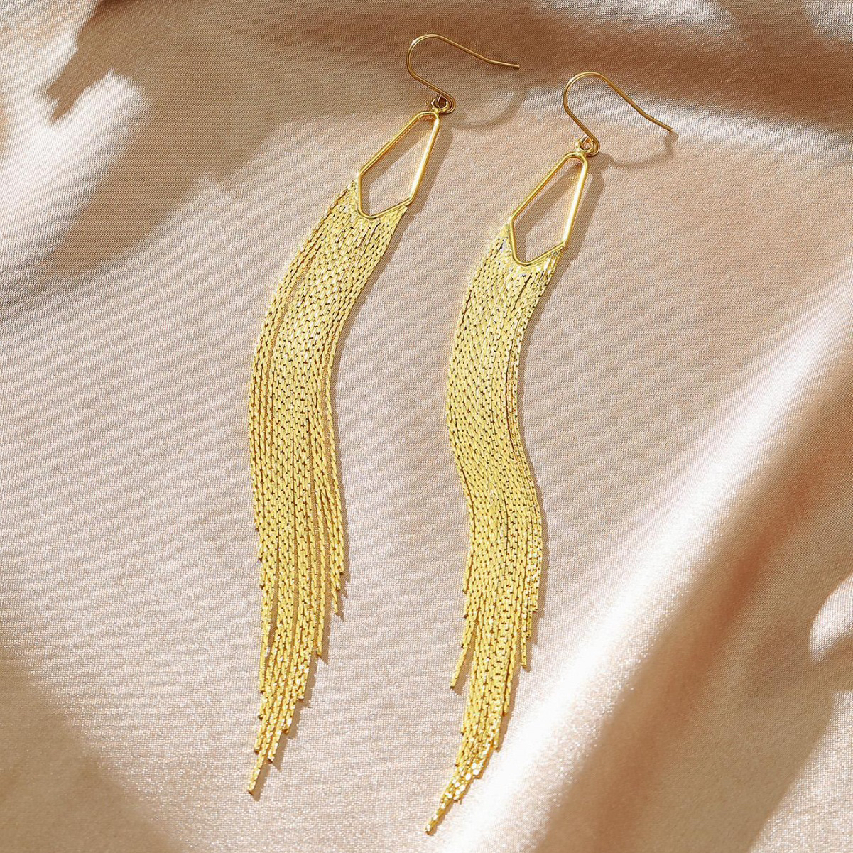 partyme手工法式超长流苏耳环耳饰宴会金色链条蚊香盘耳夹无耳洞