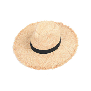 新款 帽子女夏季 百搭轻薄毛边拉菲草帽海边度假草编大檐遮阳防晒帽