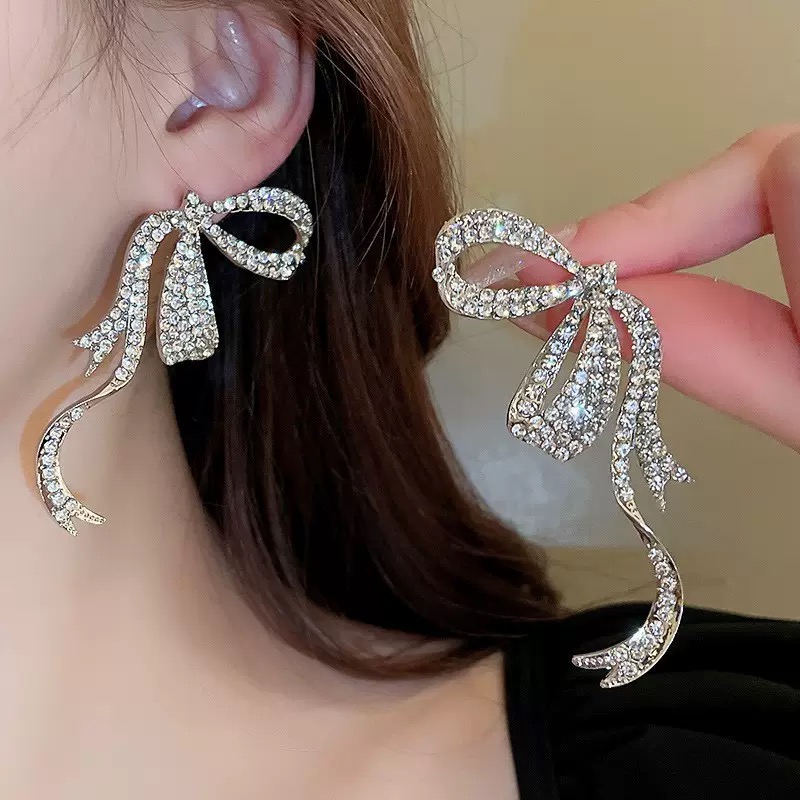 partyme手工超仙森系蝴蝶结镶钻流苏耳环女新娘结婚礼服婚纱耳饰