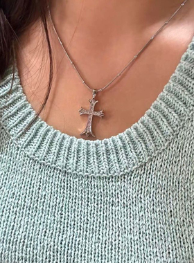 partyme手工十字架满钻项链男女嘻哈复古镶钻吊坠锁骨链