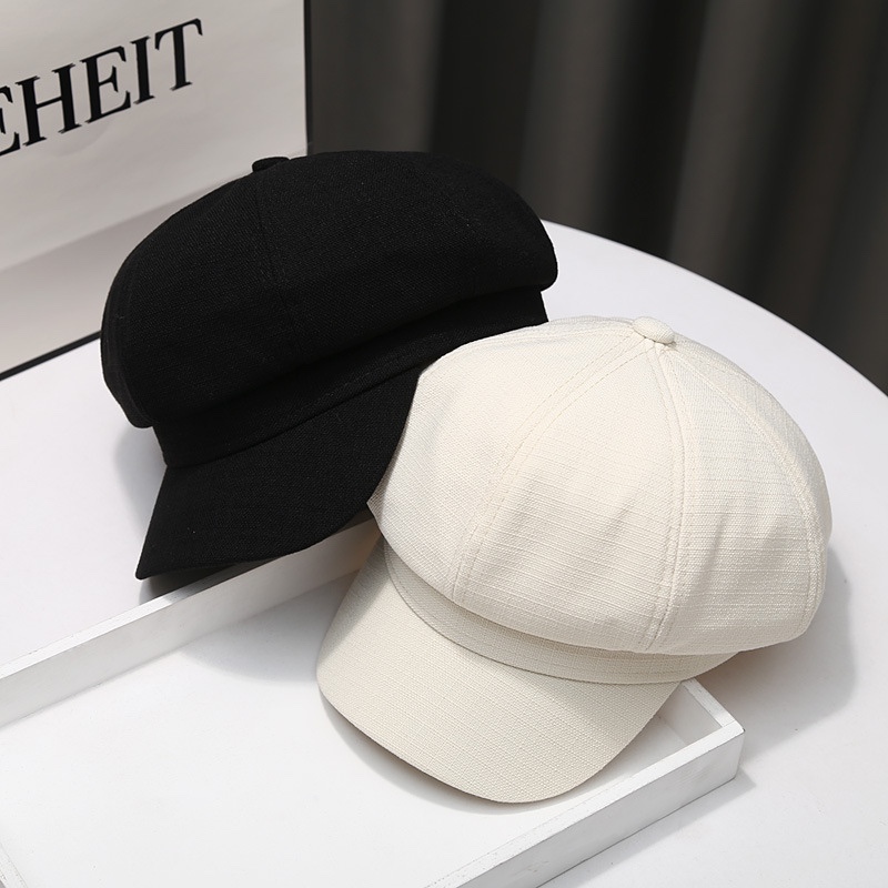 手工文艺画家帽显脸小鸭舌报童帽休闲复古千鸟格纹八角帽