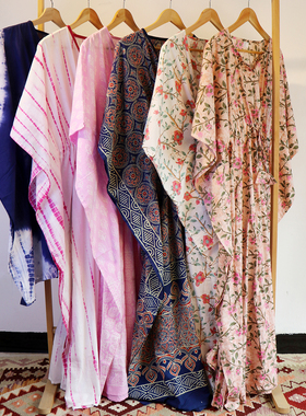 印度产卡夫坦KAFTAN 纯棉舒适均码中东波斯风格袍子居家服饰