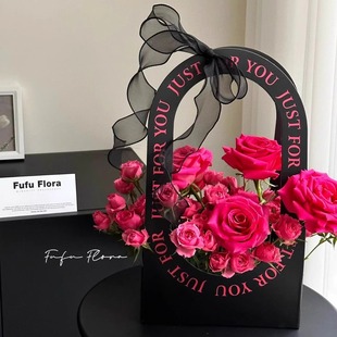 情人节鲜花手提花盒小提篮花篮花束包装礼盒空盒子插花袋包花材料