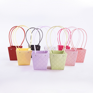 马卡龙格纹插花小提篮手提花盒花篮手提袋鲜花袋纸袋花艺包装盒