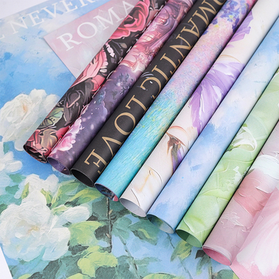 甜心花漾复古油画风花束鲜花包装纸背景牛皮纸花店花艺包花纸材料