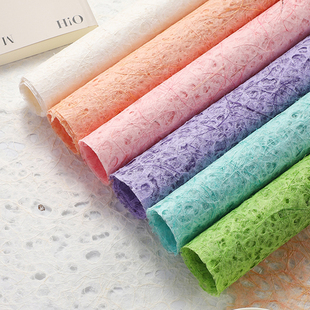 进口梦幻纸镂空花束包装纸鲜花麻丝褶皱纹理肌理落水花艺包花材料