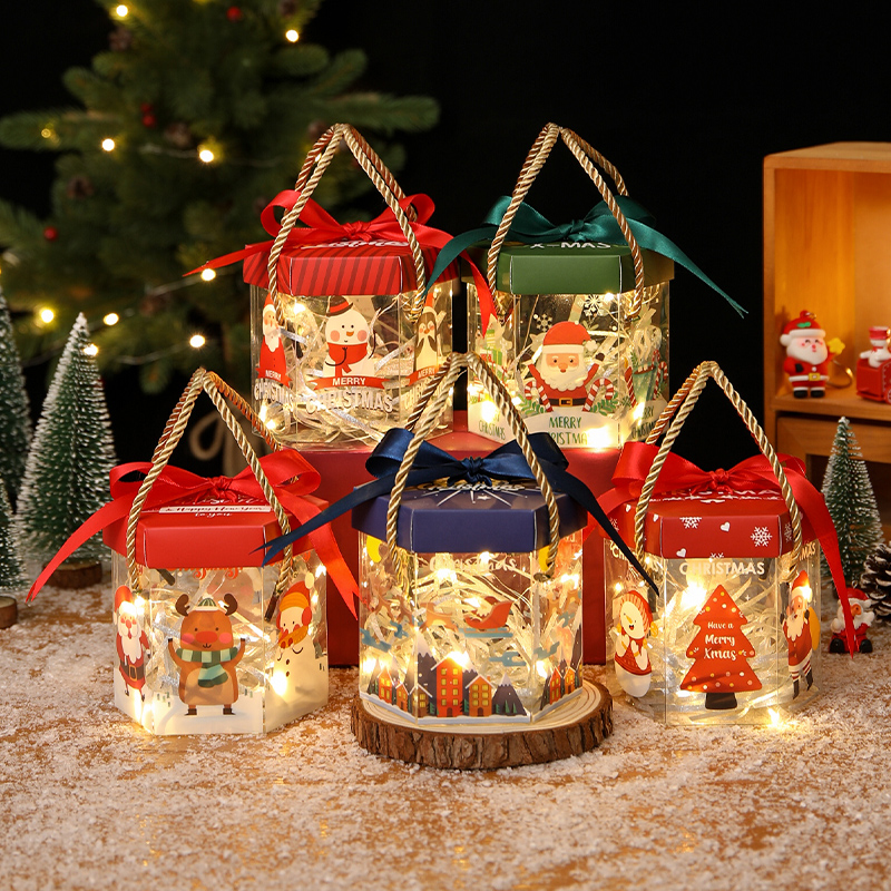 圣诞节苹果盒平安夜礼盒PVC手提盒卡通防水平安果包装盒糖果盒子