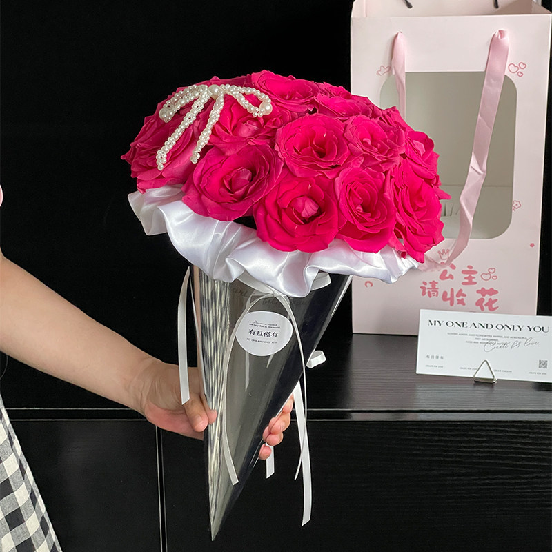 新款冰激凌甜筒扇形花束包装纸插花筒鲜花包花盒花艺包花diy材料