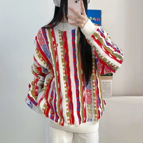 Adidas三叶草蛇年新年男女情侣针织运动宽松套头毛衣正品JL8371