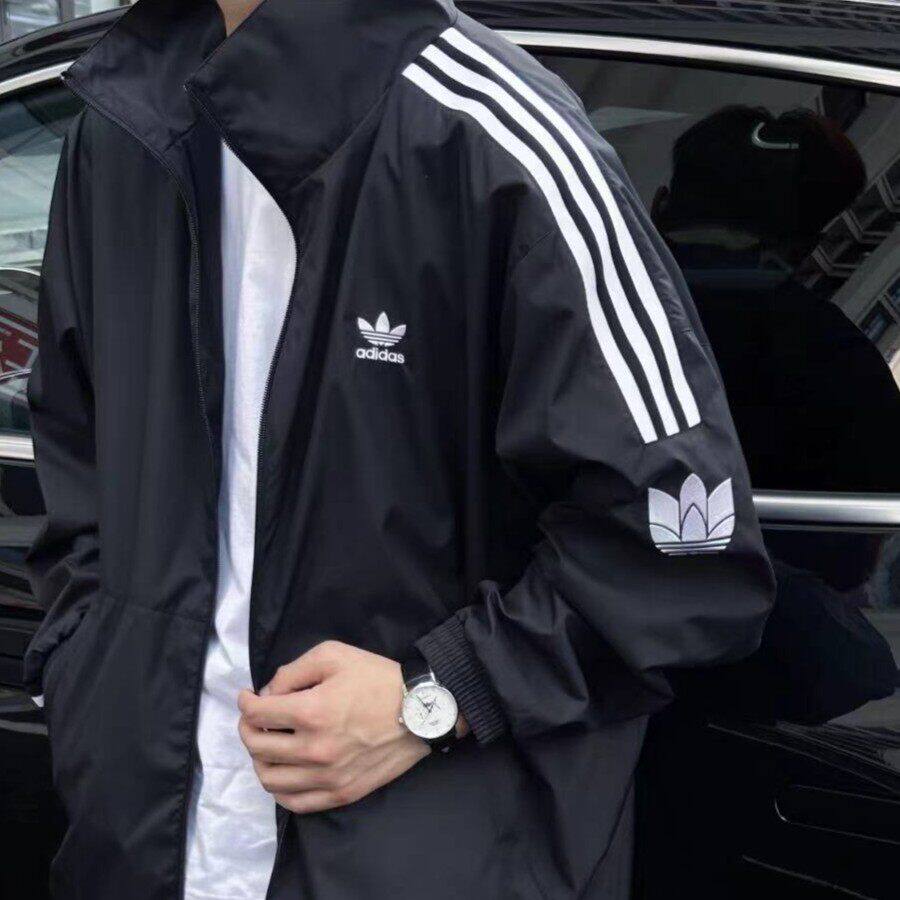 阿迪达斯三叶草外套男女情侣款春季三条纹防风休闲夹克正品JL8396