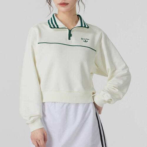 正品阿迪达斯三叶草女装半拉链立领休闲运动纯棉卫衣套头衫JM8014