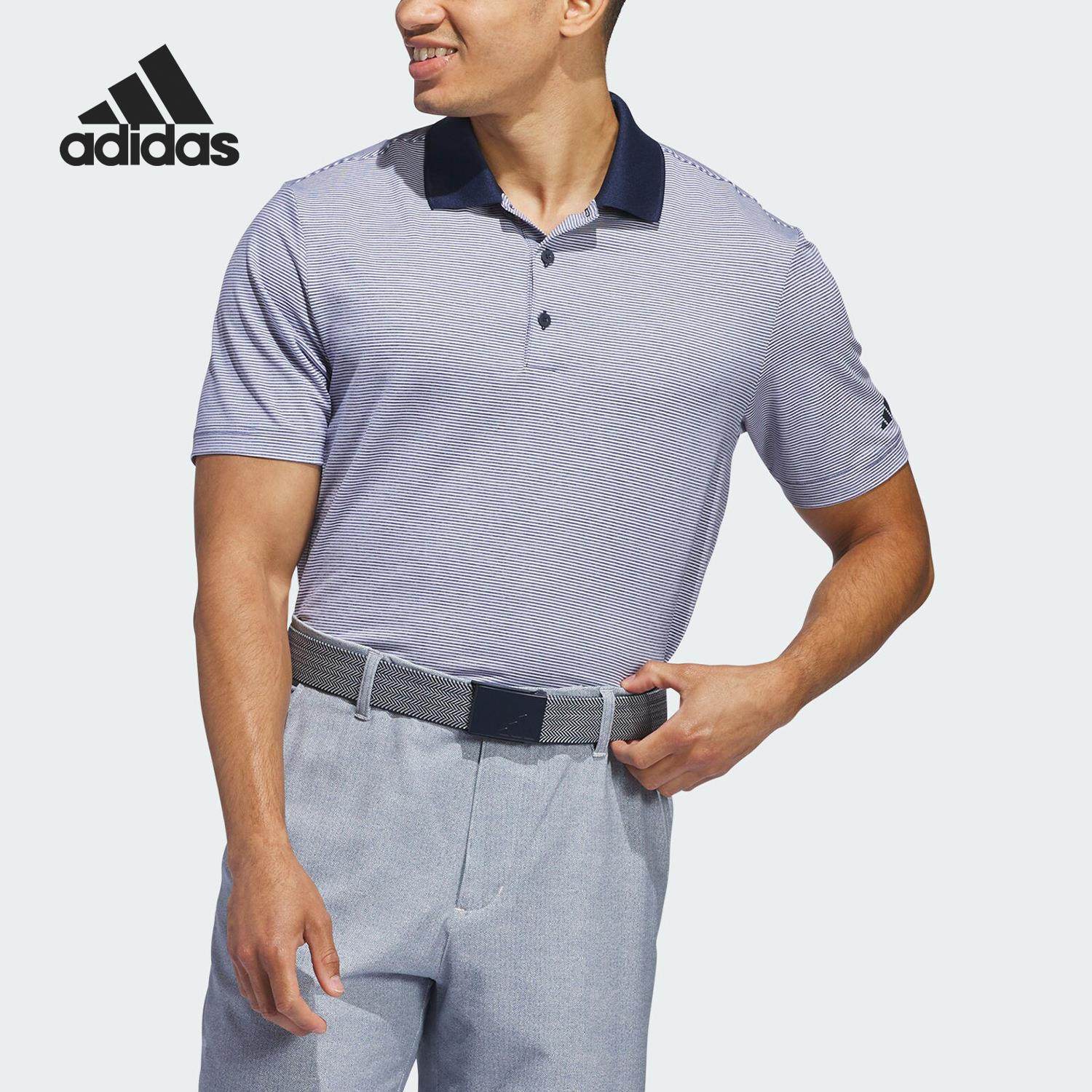 阿迪达斯男印花polo翻领衫新款条纹T恤短袖Adidas高尔夫IS7208