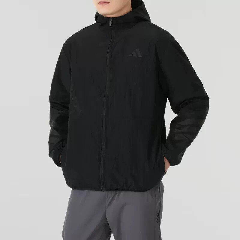 Adidas阿迪达斯防晒衣外套男新款运动服薄款连帽防风夹克JD4942