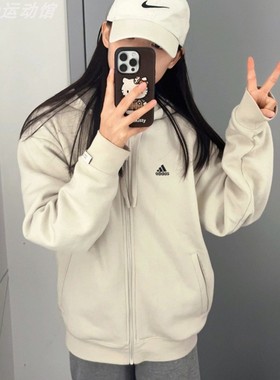 阿迪达斯外套男女情侣款2025冬季加绒保暖简约休闲夹克正品IV7604