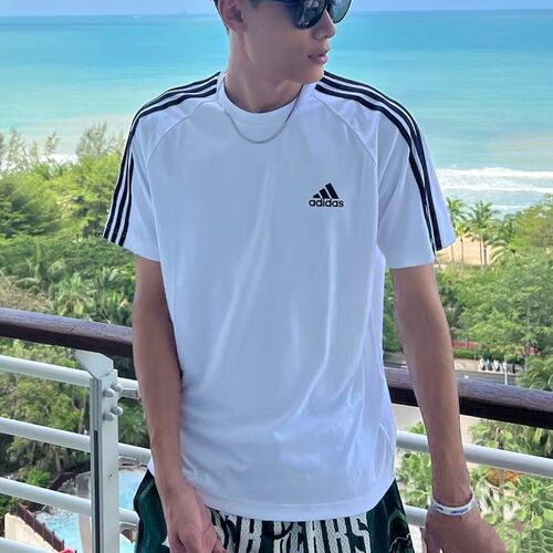 ADIDAS阿迪达斯男子休闲简约三条纹插肩袖速干圆领短袖KU3920