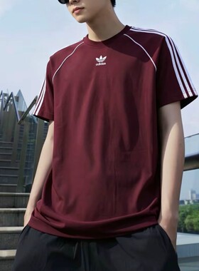 正品adidas/阿迪达斯三叶草男女三条纹LOGO圆领运动短袖T恤KY2876