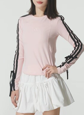 Adidas/阿迪达斯正品透气2026新款女士条纹简约休闲长袖T恤JW4643