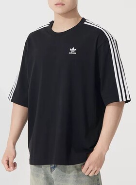 正品阿迪达斯三叶草T恤男子运动休闲时尚潮流印花圆领短袖 IK8683