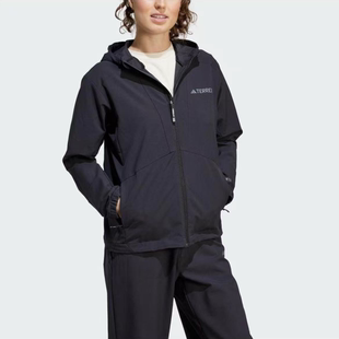 阿迪达斯外套女春季梭织透气运动服防风连帽休闲训练夹克JI8283